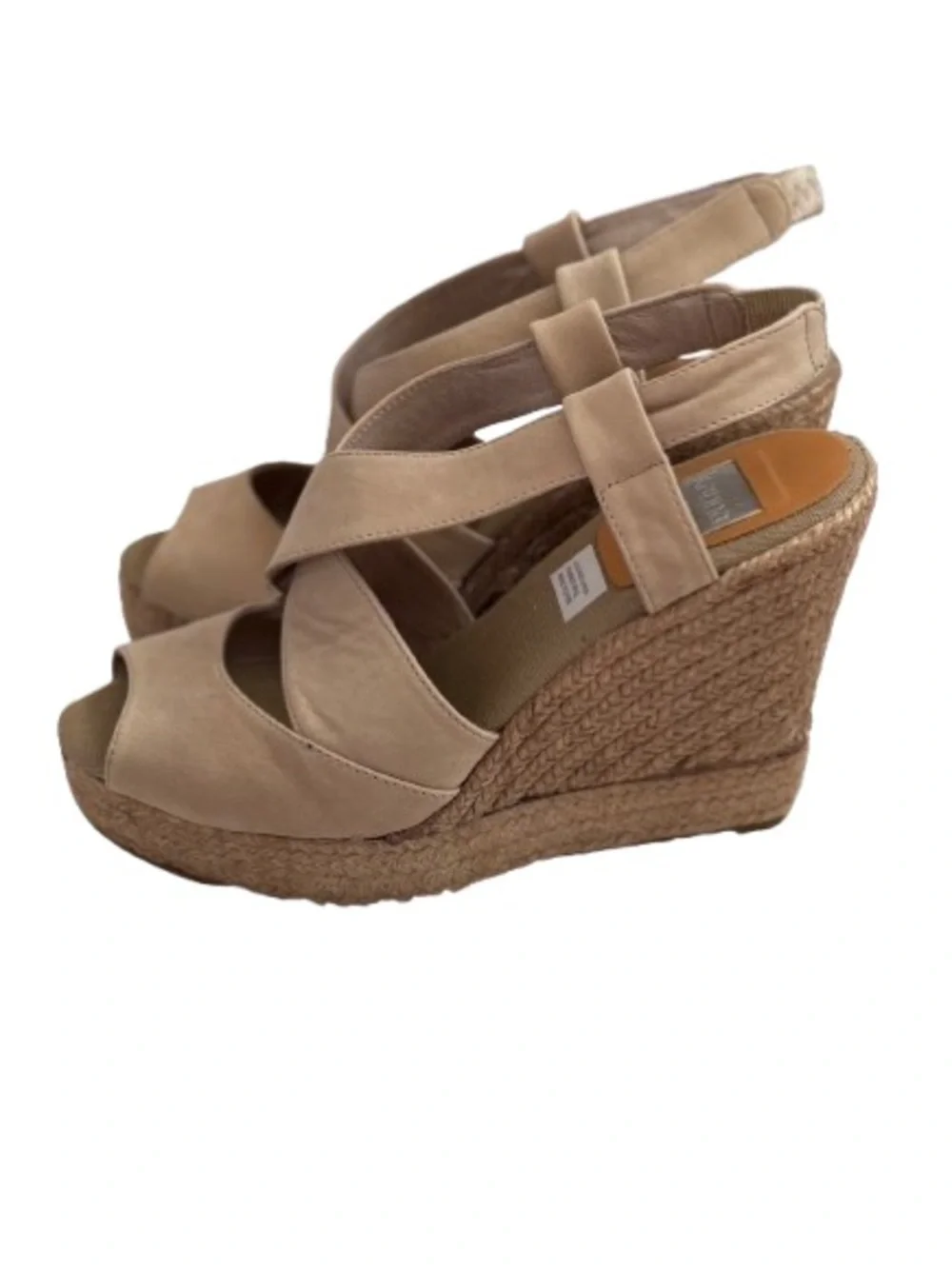Kanna Espadrille Wedge Sandals Beige Leather Slingback Platform 40